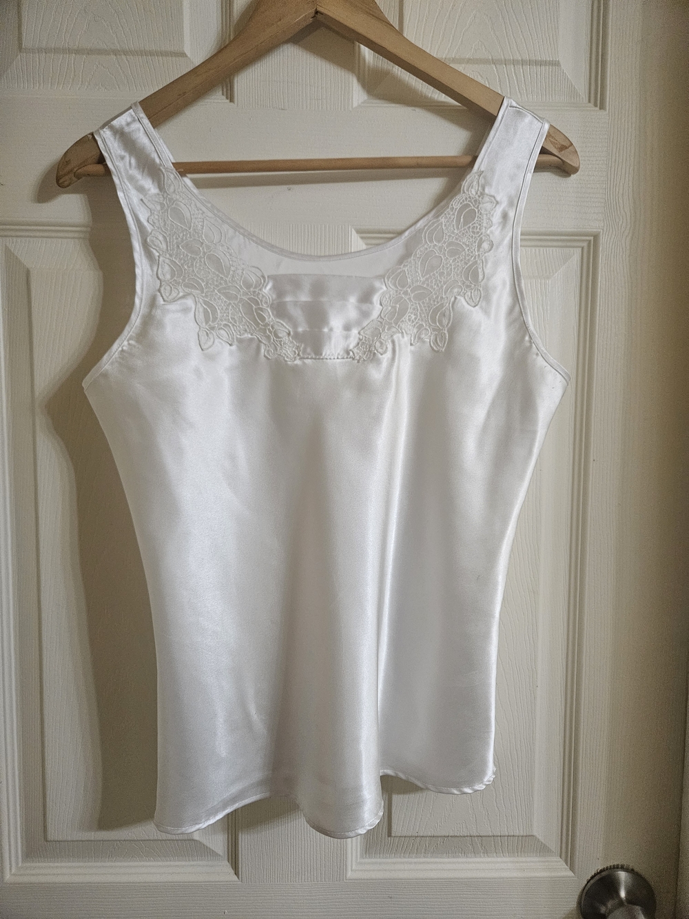 White Satin Lace-Trim Chemise Top